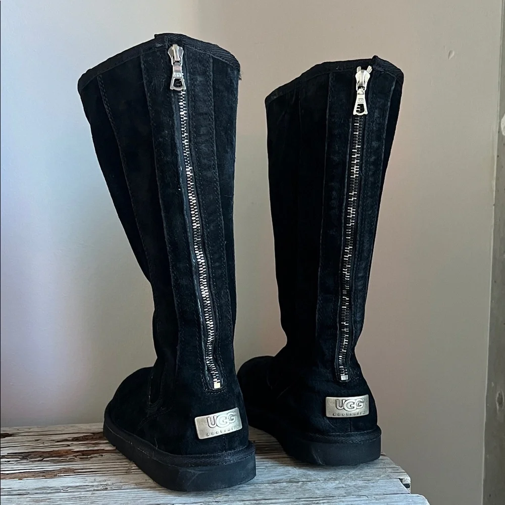 UGG Knightsbridge Leather Tall Boot Back Zip Women US 9 EU 40 Black 5119 - Picture 7 of 15